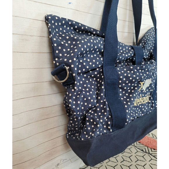 THIRTY-ONE BAGS FOLD OVER WEEKENDER BAG in NAVY DANCING DOTS "I ♡ WEEKENDS" - Picture 4 of 16
